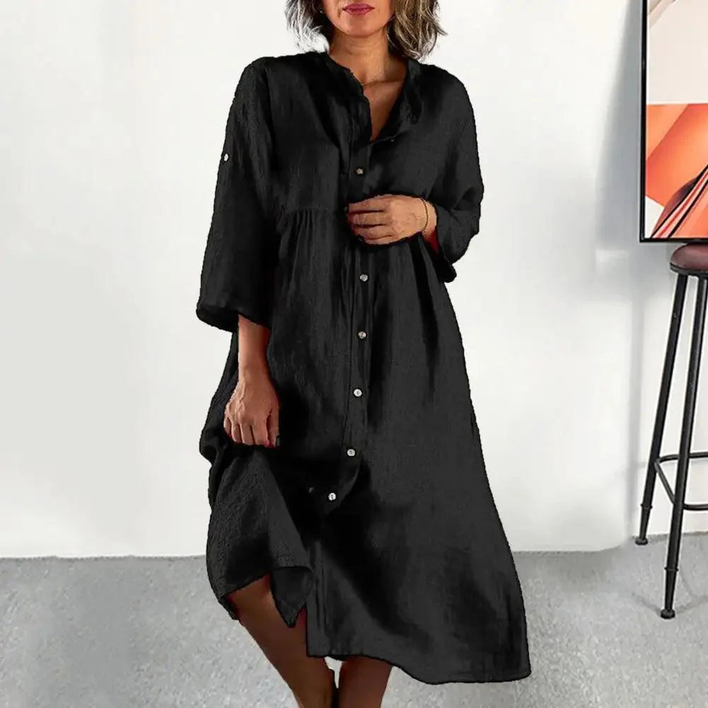 Vestido Cecília em Linho de Algodão com Botões Frontais / Elegância Tropical com Leveza e Sofisticação! Compre 1 e Leve 2