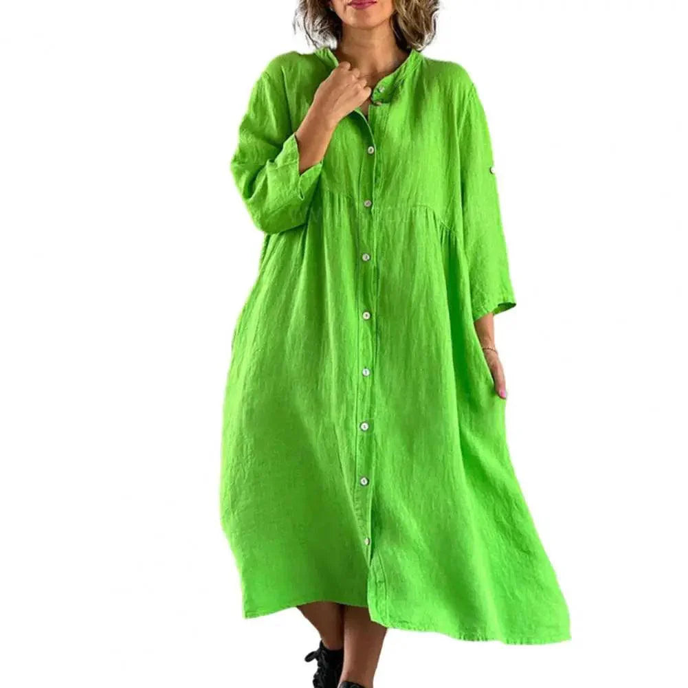 Vestido Cecília em Linho de Algodão com Botões Frontais / Elegância Tropical com Leveza e Sofisticação! Compre 1 e Leve 2