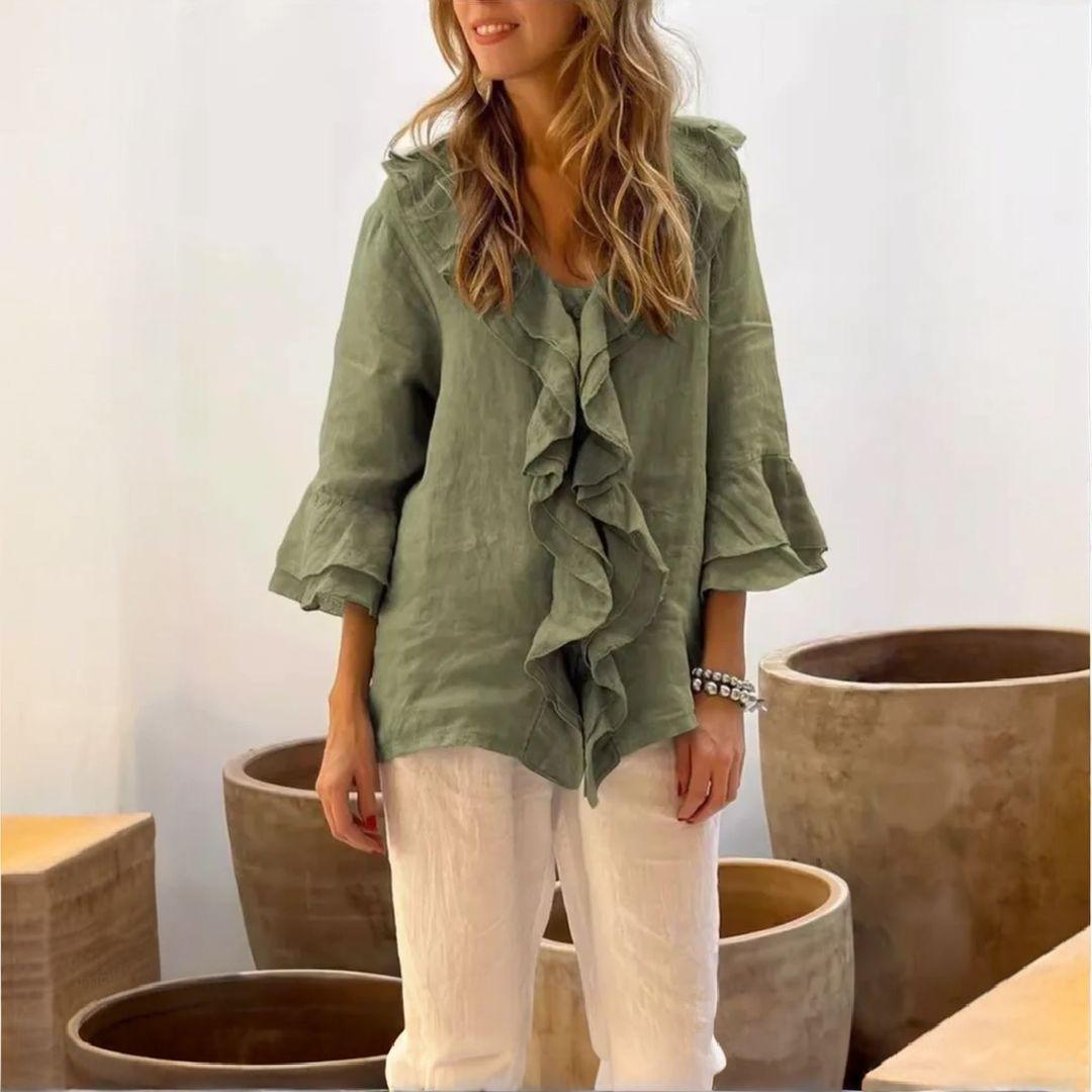 Blusa Bella em Linho de Algodão / Elegância Clássica com um Toque de Sofisticação!