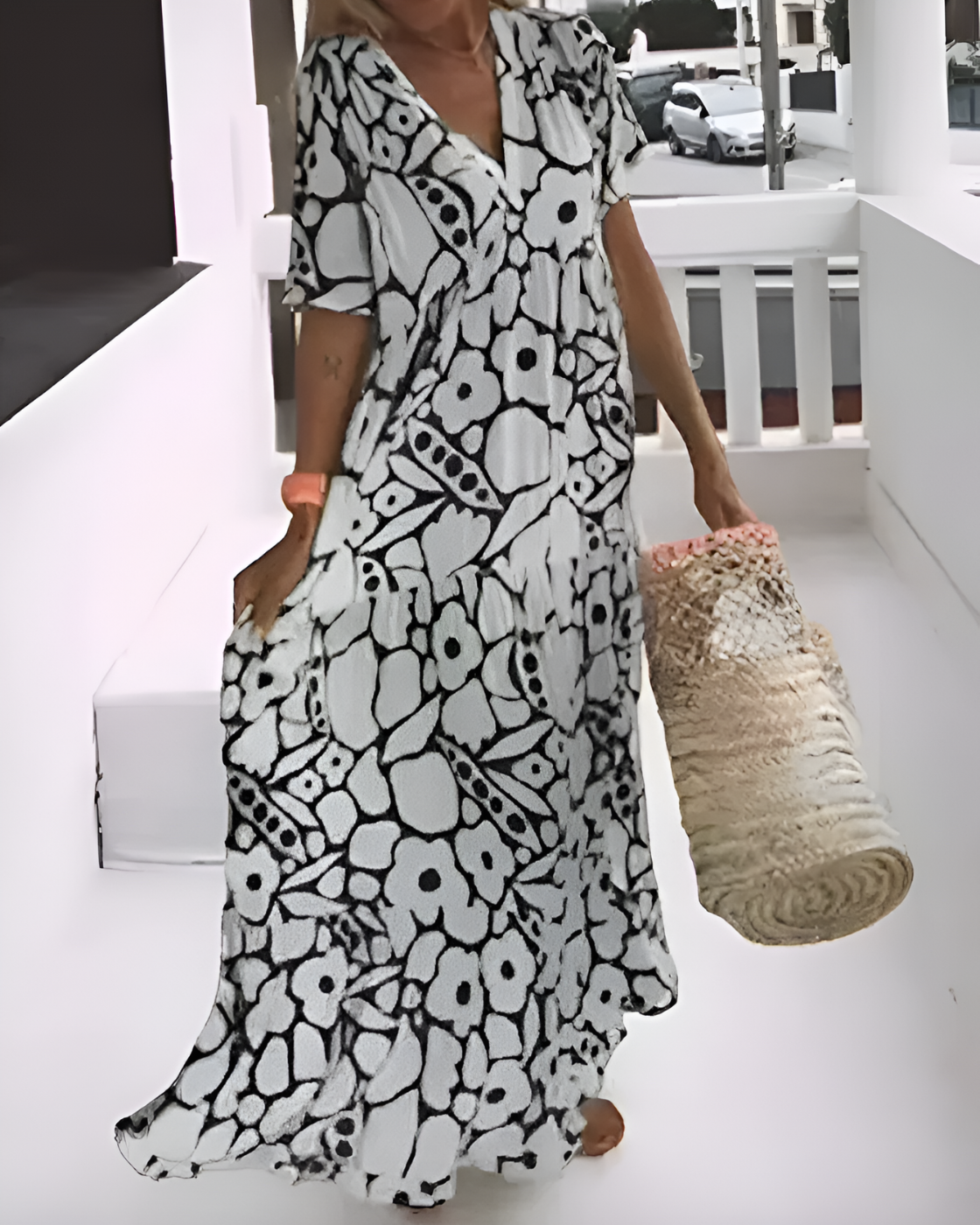 Vestido Longo Estampado Sofia | Decote em V- Peça chave nessa Primavera