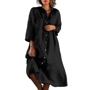 Vestido Cecília em Linho de Algodão com Botões Frontais / Elegância Tropical com Leveza e Sofisticação! Compre 1 e Leve 2