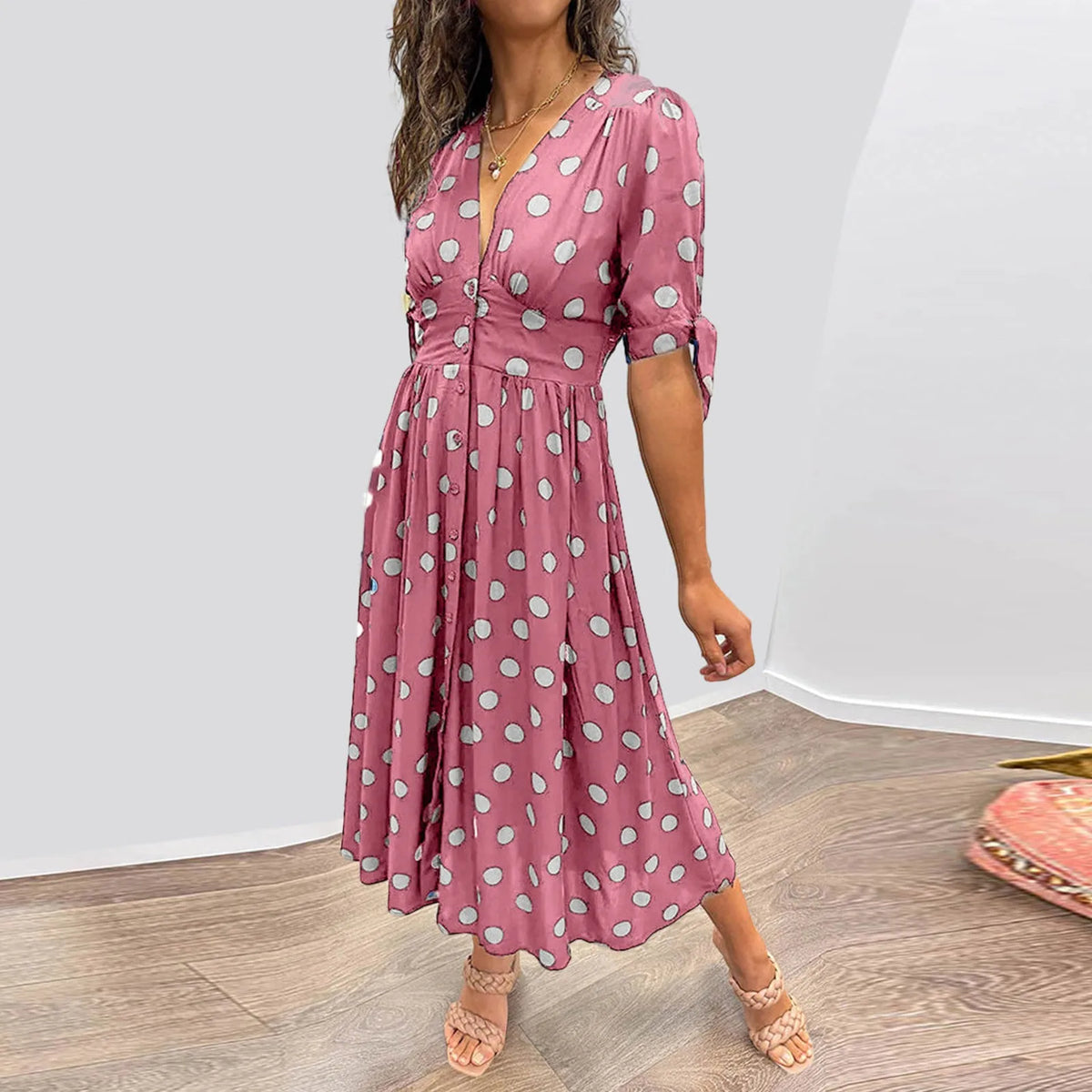 Vestido Yasmin Acinturado com Estampa Poa