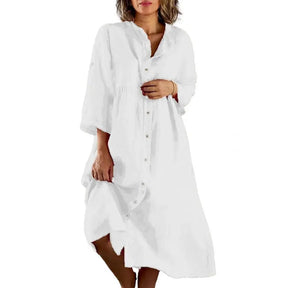 Vestido Cecília em Linho de Algodão com Botões Frontais / Elegância Tropical com Leveza e Sofisticação! Compre 1 e Leve 2