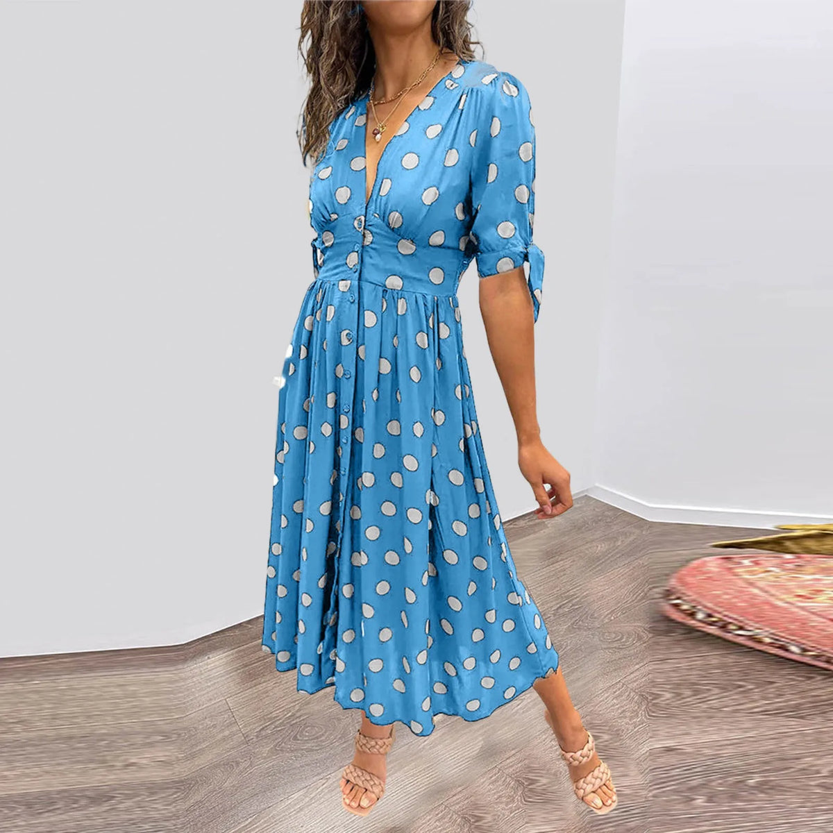 Vestido Yasmin Acinturado com Estampa Poa