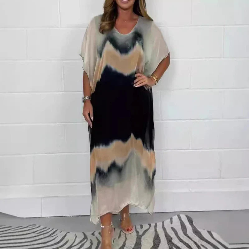 Vestido Bruna - Elegância Fluida com Estampa Sofisticada + Frete Grátis