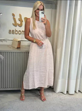 Vestido Midi Luísa em Linho- Elegância em cada Detalhe + Frete Grátis