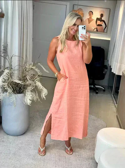 Vestido Midi Luísa em Linho- Elegância em cada Detalhe + Frete Grátis