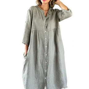 Vestido Cecília em Linho de Algodão com Botões Frontais / Elegância Tropical com Leveza e Sofisticação! Compre 1 e Leve 2