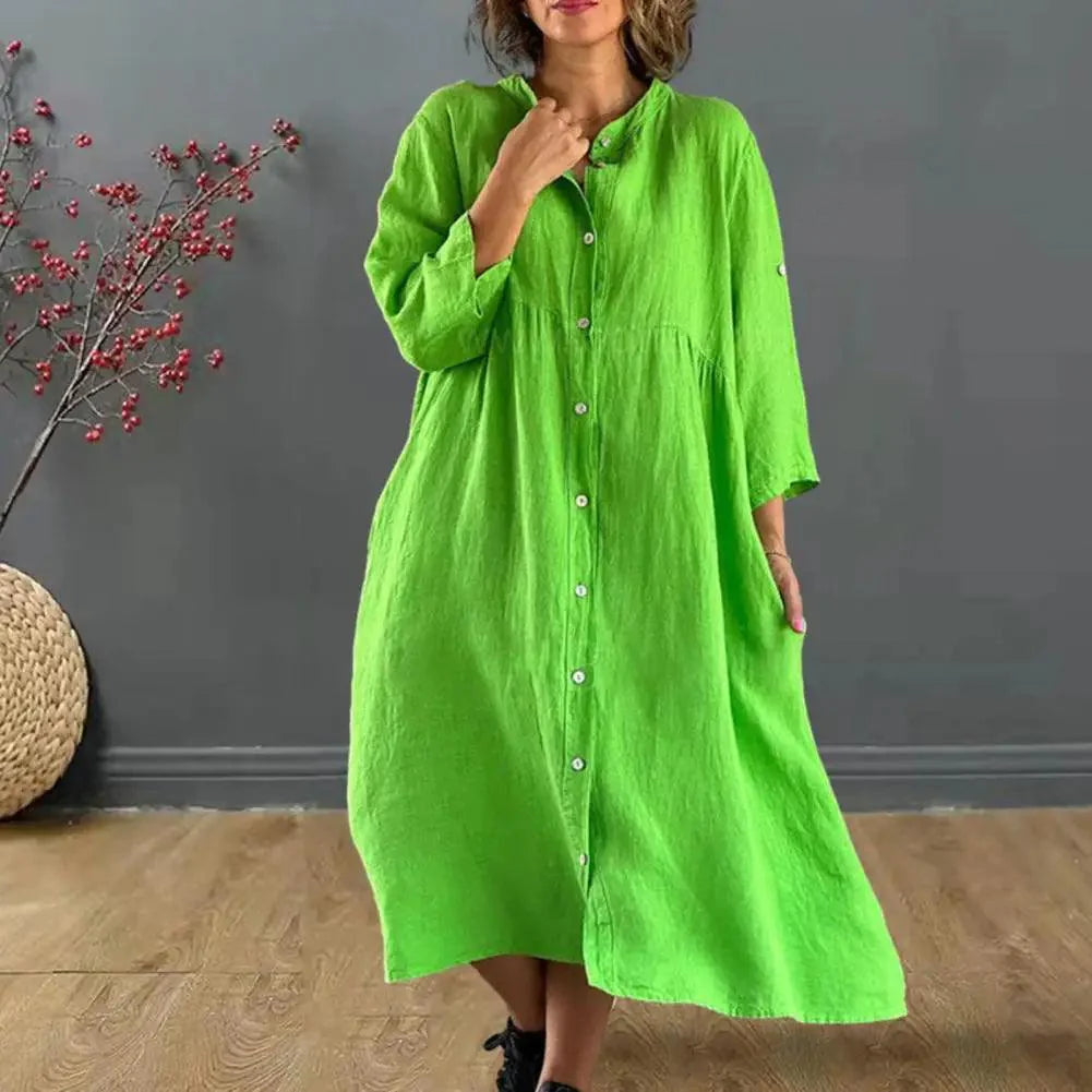Vestido Cecília em Linho de Algodão com Botões Frontais / Elegância Tropical com Leveza e Sofisticação! Compre 1 e Leve 2