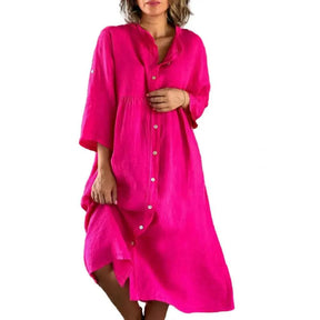 Vestido Cecília em Linho de Algodão com Botões Frontais / Elegância Tropical com Leveza e Sofisticação! Compre 1 e Leve 2