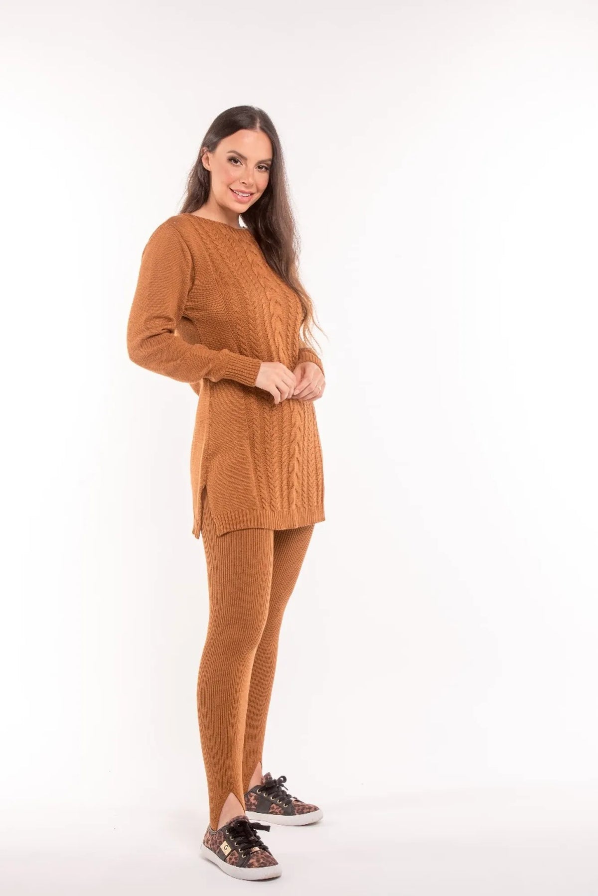 Conjunto Andréa- Blusa Maxi + Legging/Fuseau de Algodão Tricô + Frete Grátis