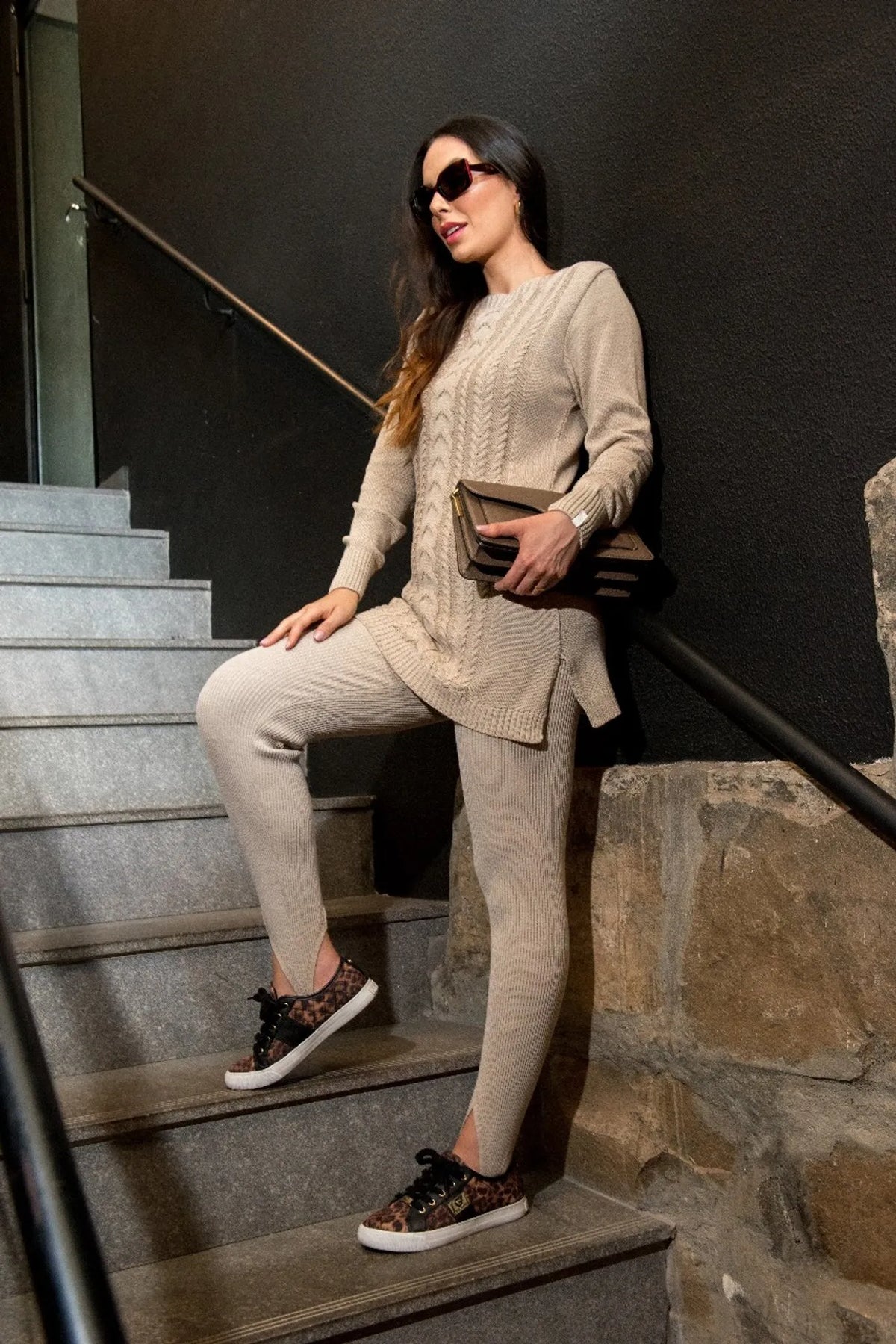 Conjunto Andréa- Blusa Maxi + Legging/Fuseau de Algodão Tricô + Frete Grátis
