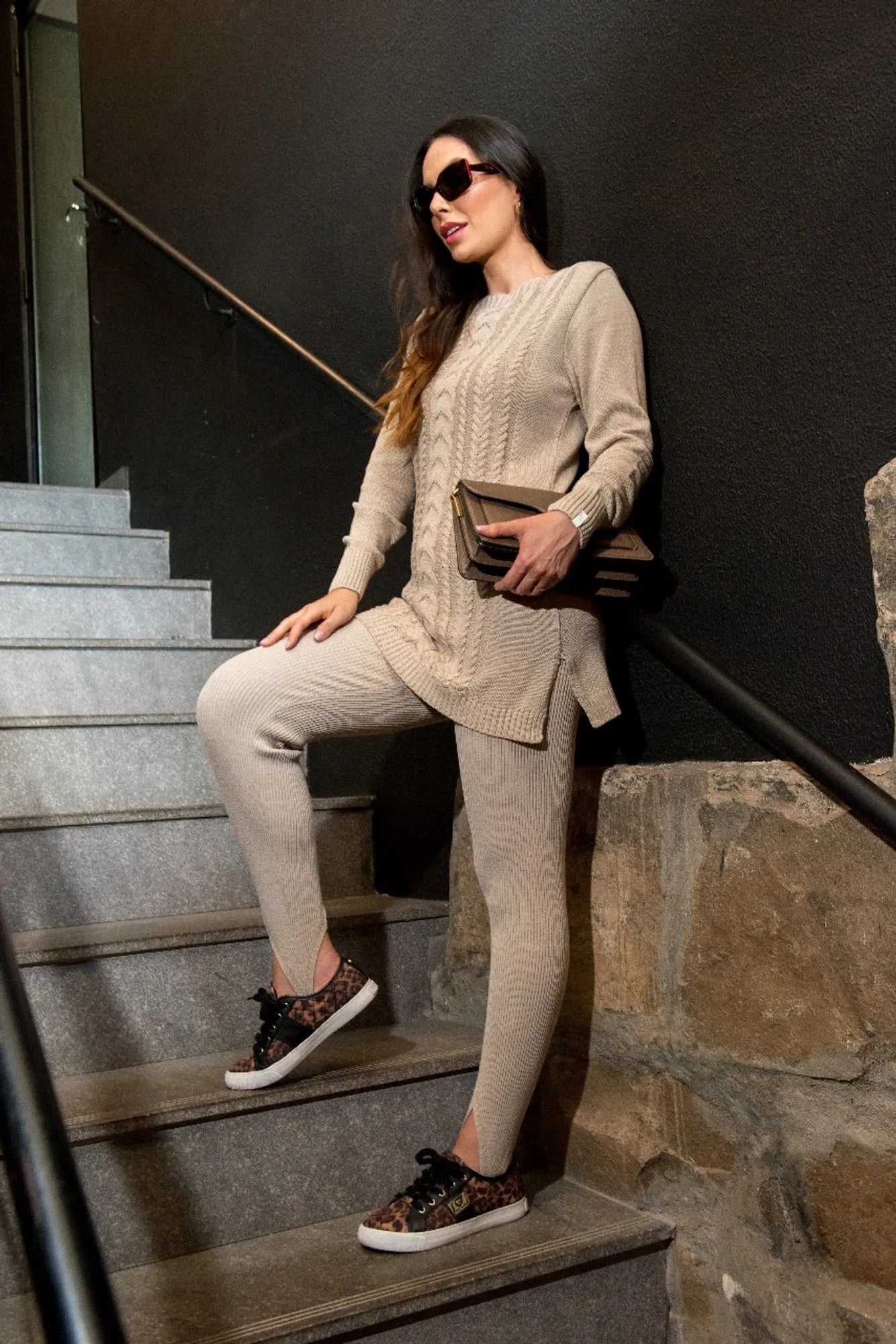 Conjunto Andréa- Blusa Maxi + Legging/Fuseau de Algodão Tricô + Frete Grátis